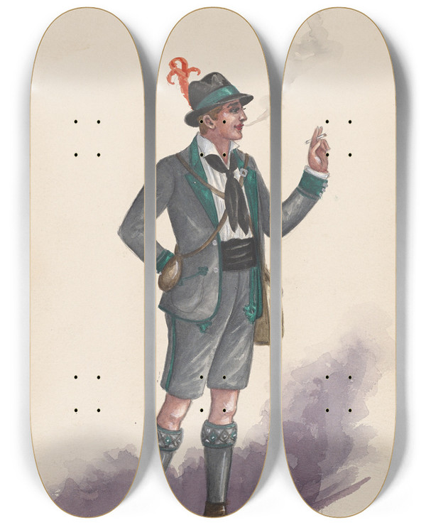 Triptych art skateboard deck of Will R Barnes Costume For Men_2 by Will R Barnes (1939)