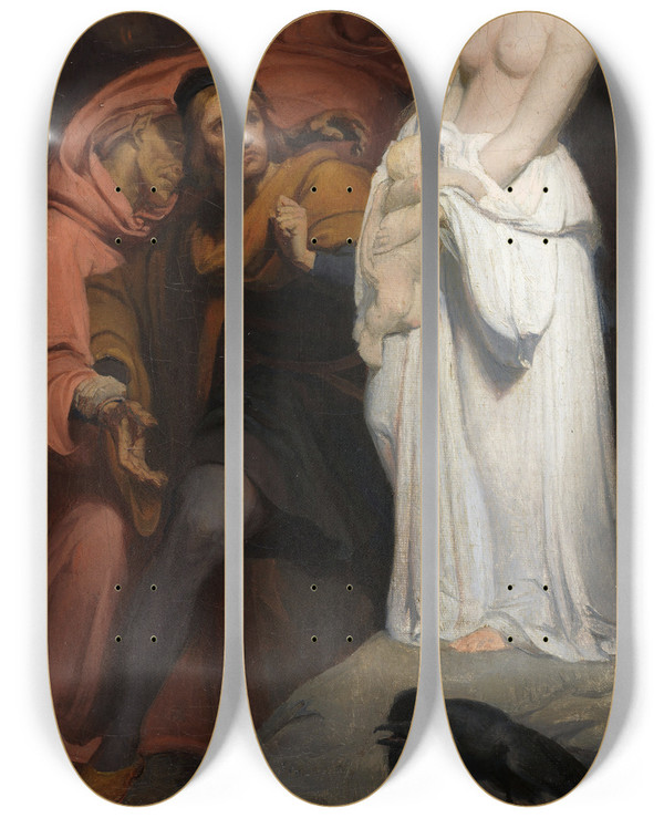 Triptych art skateboard deck of Ary Scheffer Marguerite Holding Her Dead Child by Ary Scheffer (1795-1858)