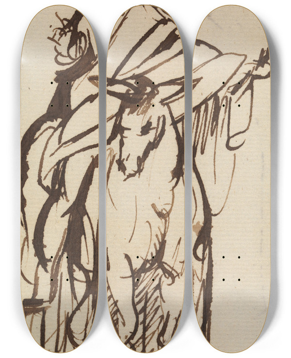 Triptych art skateboard deck of Benjamin Robert Haydon Study For Christs Entry Into Jerusalem 2 by Benjamin Robert Haydon (1786-1846)