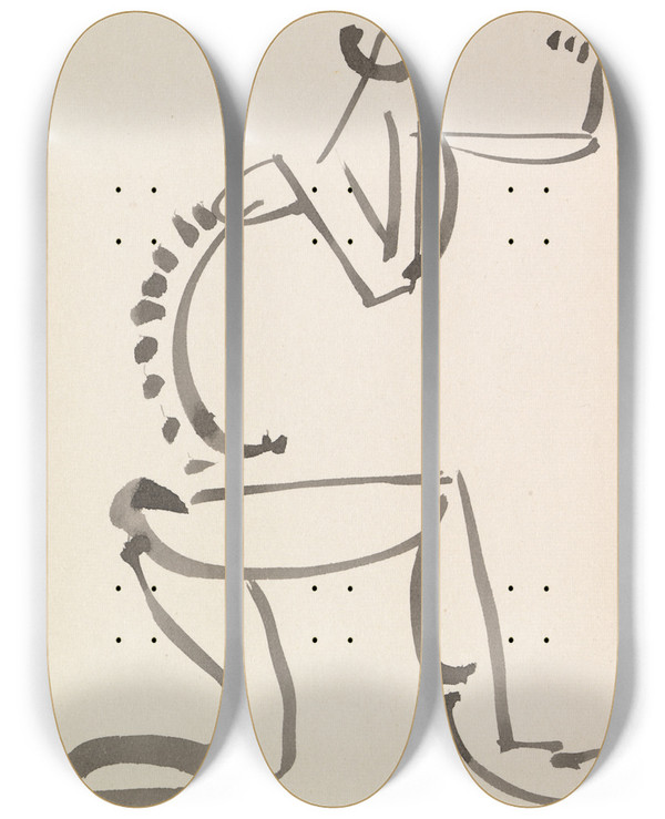 Triptych art skateboard deck of Henri Gaudierbrzeska Figure Study_4 by Henri Gaudier-Brzeska (1891-1915)