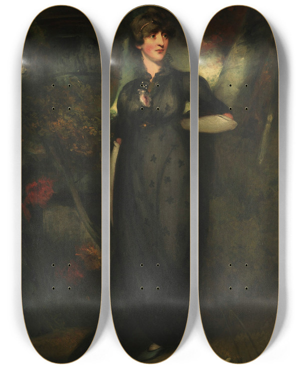 Triptych art skateboard deck of George Chinnery Mrs Whaley by George Chinnery (1774-1852)