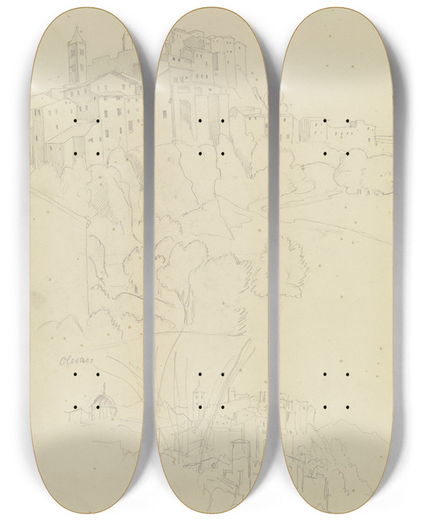 Triptych art skateboard deck of August Lucas Olevano by August Lucas (1803-1863)