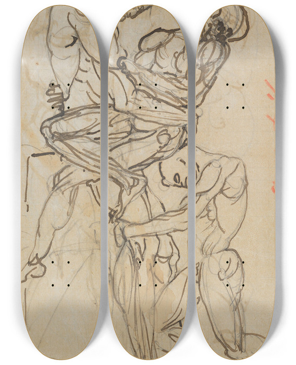 Triptych art skateboard deck of Auguste Rodin Ugolino And His Sons by Auguste Rodin (1840-1917)