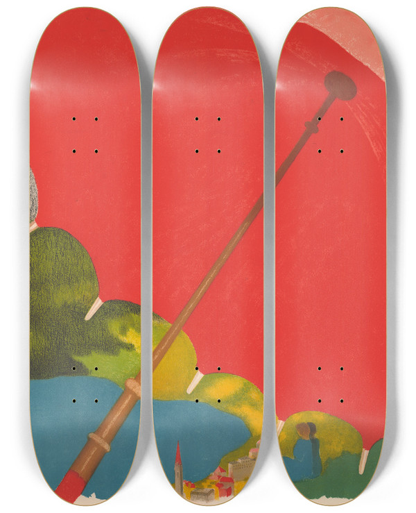 Triptych art skateboard deck of Augusto Giacometti Graubnden Rhtische Bahnen Schweiz by Augusto Giacometti (1877-1947)