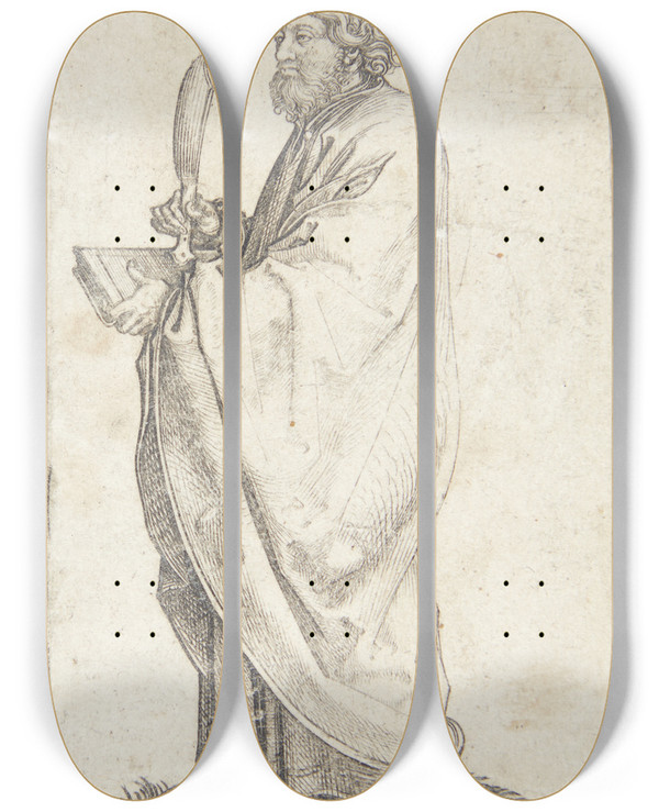 Triptych art skateboard deck of Martin Schongauer Apostlen Bartolomus by Martin Schongauer (1435-1491)