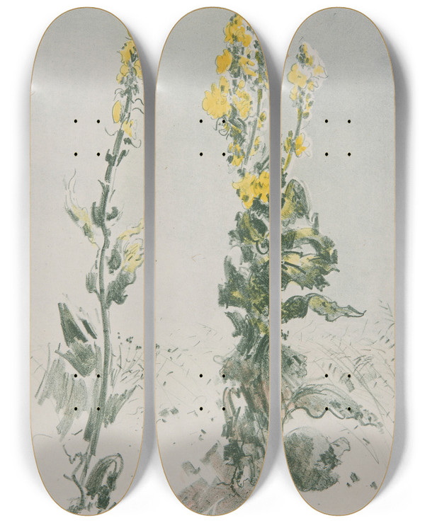 Triptych art skateboard deck of Leon Wyczkowski Dziewanny by Leon Wyczolkowski (1852-1936)