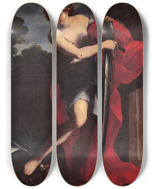 Triptych art skateboard deck of Giovanni Francesco Romanelli David by Giovanni Francesco Romanelli (1610-1662)