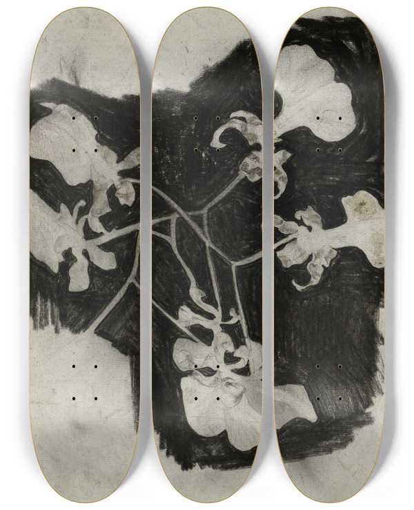 Triptych art skateboard deck of Carel Adolph Lion Cachet Bloemstudie Iii by Carel Adolph Lion Cachet (1864-1945)