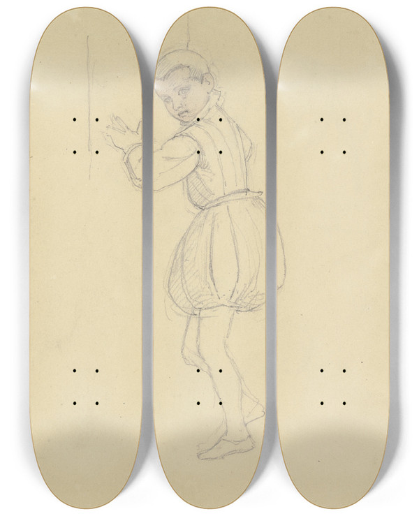Triptych art skateboard deck of Jakob Becker Kleiner Junge In Historischer Tracht by Jakob Becker (1810-1872)