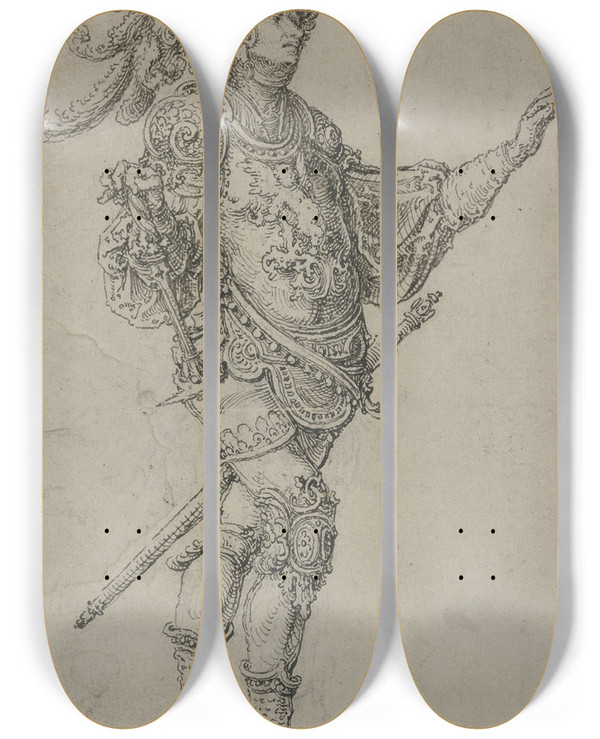 Triptych art skateboard deck of Jan Gossaert Standing Warrior by Jan Gossaert (1478-1532)