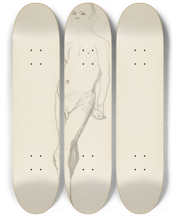 Triptych art skateboard deck of Adolf Sternschuss Akt Stojcego Chopca_1 by Adolf Sternschuss (1873-1915)