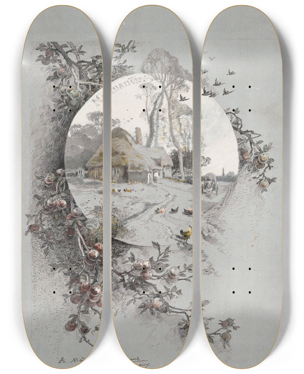 Triptych art skateboard deck of Henri Guilmard Normandy by Henri Guilmard (1849)