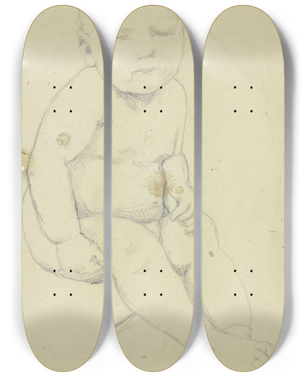 Triptych art skateboard deck of Hans Thoma Cherub by Hans Thoma (1839-1924)