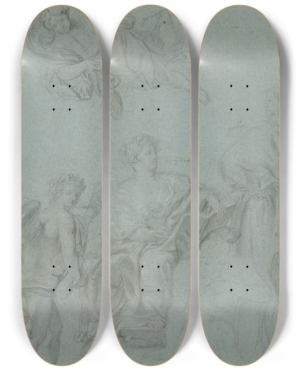 Triptych art skateboard deck of Anton Raphael Mengs The Triumph Of History Over Time by Anton Raphael Mengs (1728-1779)