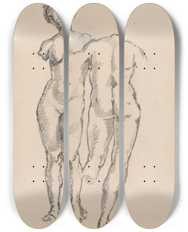 Triptych art skateboard deck of Stanisaw Wyspiaski Drawing Of Raphaels Three Graces by Stanislaw Wyspianski (1869-1907)