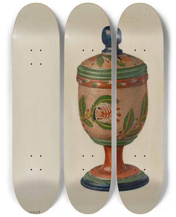 Triptych art skateboard deck of Charles Henning Saffron Box by Charles Henning