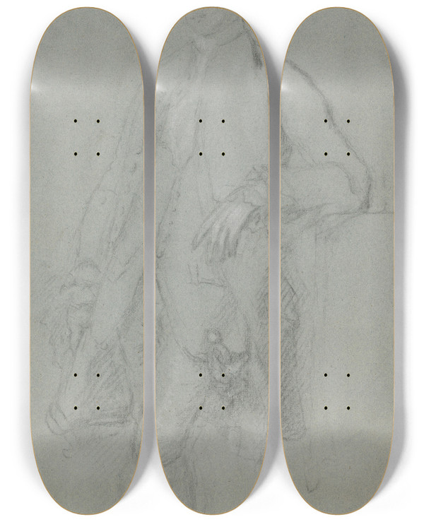 Triptych art skateboard deck of Allan Ramsay Man Standing Leaning On Left Elbow Fulllength by Allan Ramsay (1713-1784)