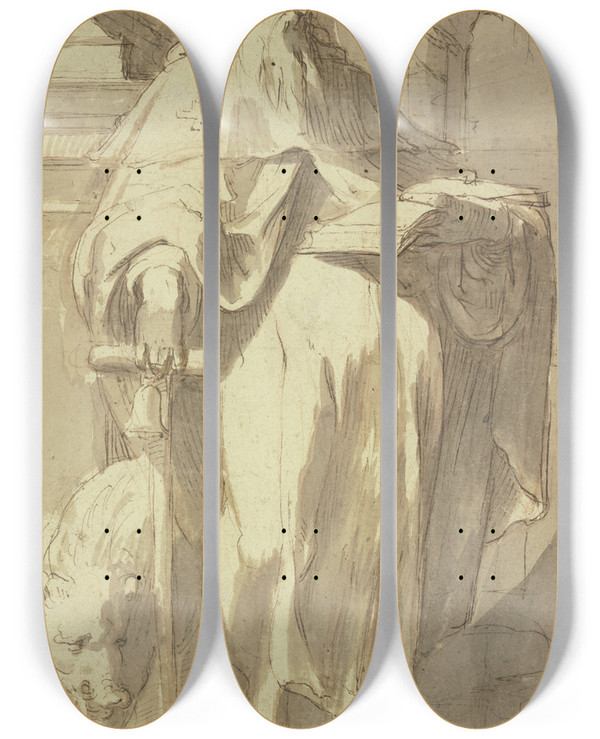 Triptych art skateboard deck of Hans Speckaert Saint Anton by Hans Speckaert (1540-1577)