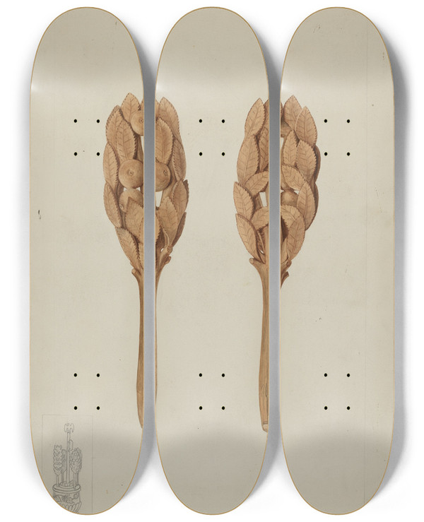Triptych art skateboard deck of Clyde L Cheney Wood Carving by Clyde L Cheney