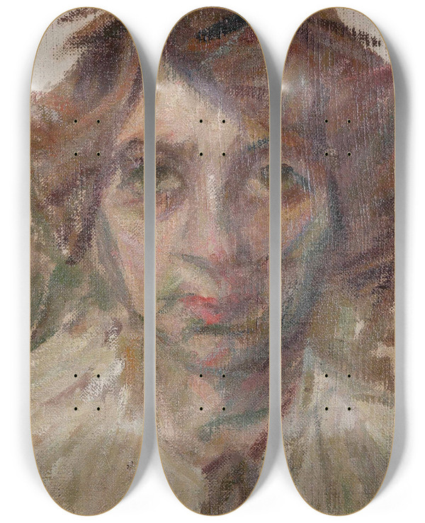 Triptych art skateboard deck of Giuseppe Cominetti Ritratto Del Pittore Paradisi by Giuseppe Cominetti (1882-1930)