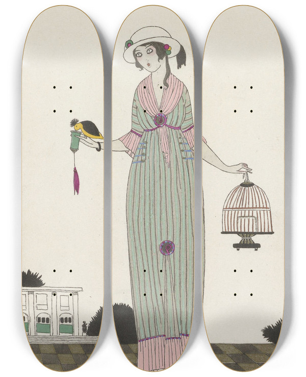 Triptych art skateboard deck of Charles Martin Robe De Linon by Charles Martin (1884-1934)