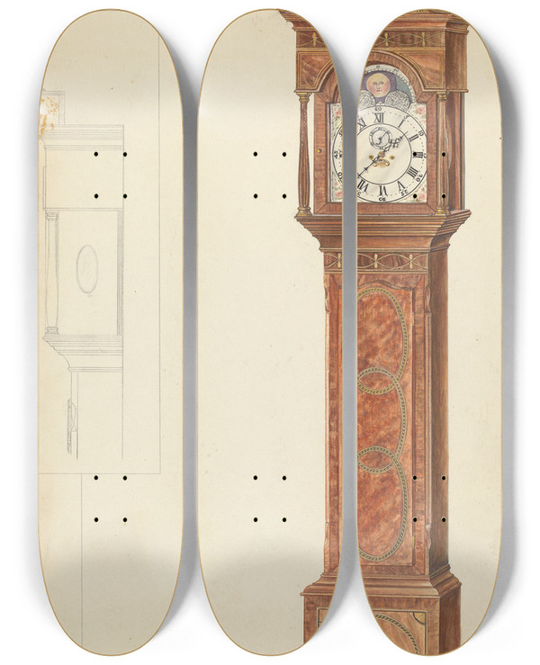 Triptych art skateboard deck of Francis Law Durand Grandfather Clock by Francis Law Durand (1935)