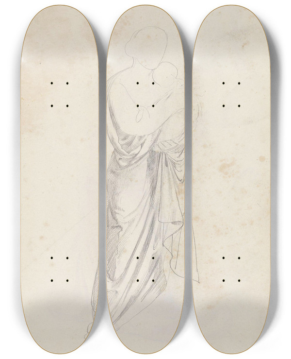 Triptych art skateboard deck of Adolph Tidemand Gevantstudie by Adolph Tidemand (1814-1876)