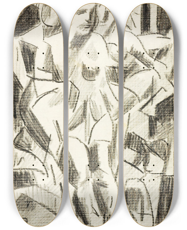Triptych art skateboard deck of Carl Newman Two Figures by Carl Newman (1858-1932)