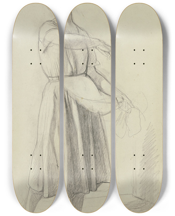 Triptych art skateboard deck of Jakob Becker Junge Buerin Bei Der Aussaat by Jakob Becker (1810-1872)