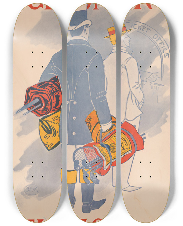 Triptych art skateboard deck of Blanche Mcmanus Scribners Fiction Number August by Blanche Mcmanus (1869-1935)