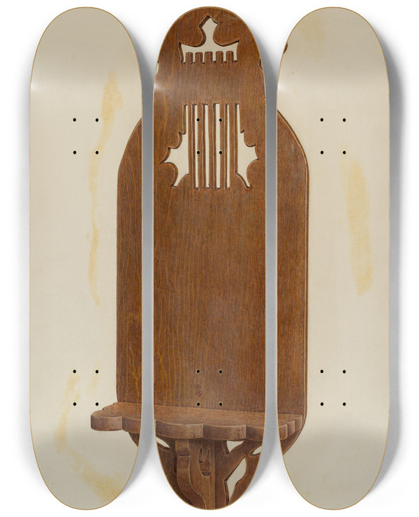 Triptych art skateboard deck of Isidore Danziger Clock Shelf by Isidore Danziger
