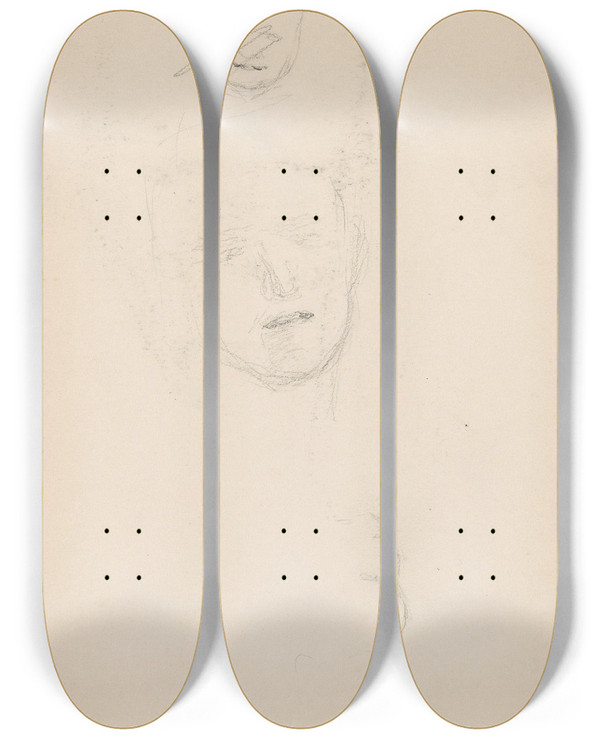 Triptych art skateboard deck of Signe Scheel Riss Av Ansikter by Signe Scheel (1860-1942)