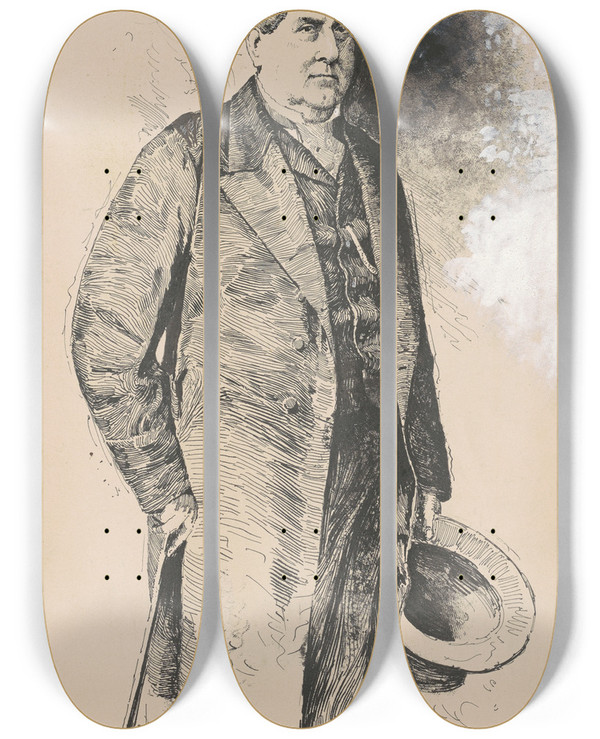 Triptych art skateboard deck of Joseph Pennell William Wilson Corcoran by Joseph Pennell (1857-1926)