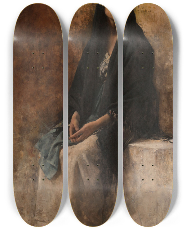 Triptych art skateboard deck of Thobald Chartran Venezia by Theobald Chartran (1849-1907)
