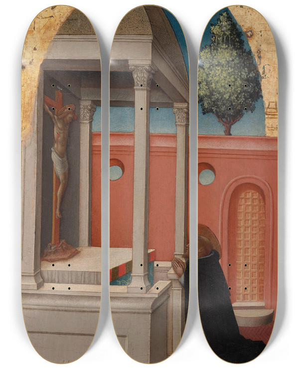 Triptych art skateboard deck of Antonio Vivarini Saint Peter Martyr At Prayer by Antonio Vivarini (1440-1480)