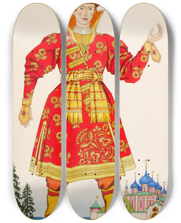 Triptych art skateboard deck of Ivan Bilibin Ivan Tsarevich by Ivan Bilibin (1876-1942)