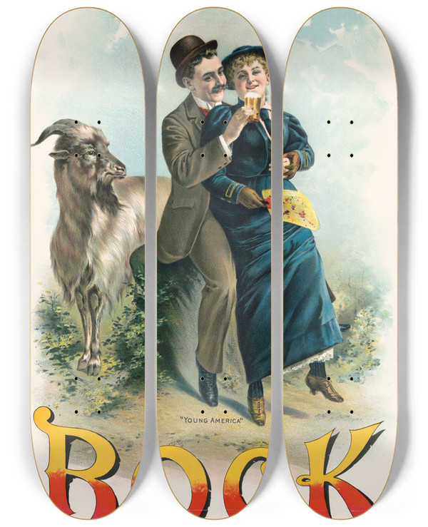 Triptych art skateboard deck of Henry Jerome Schile Young America Bock No 193 by Henry Jerome Schile (1829-1901)