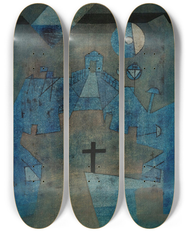 Triptych art skateboard deck of Paul Klee Dnenfriedhof by Paul Klee (1879-1940)