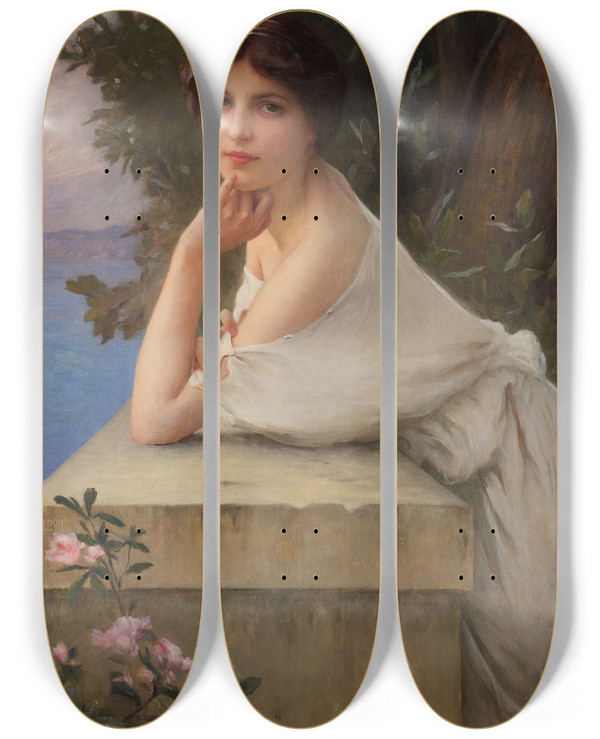 Triptych art skateboard deck of Charles Amable Lenoir La Belle Au Bord Du Lac by Charles Amable Lenoir (1860-1926)