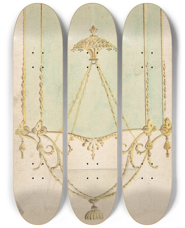 Triptych art skateboard deck of James Wyatt Design For A Hall Lantern Elevation by James Wyatt (1746-1813)