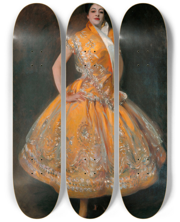 Triptych art skateboard deck of John Singer Sargent La Carmencita by John Singer Sargent (1856-1925)