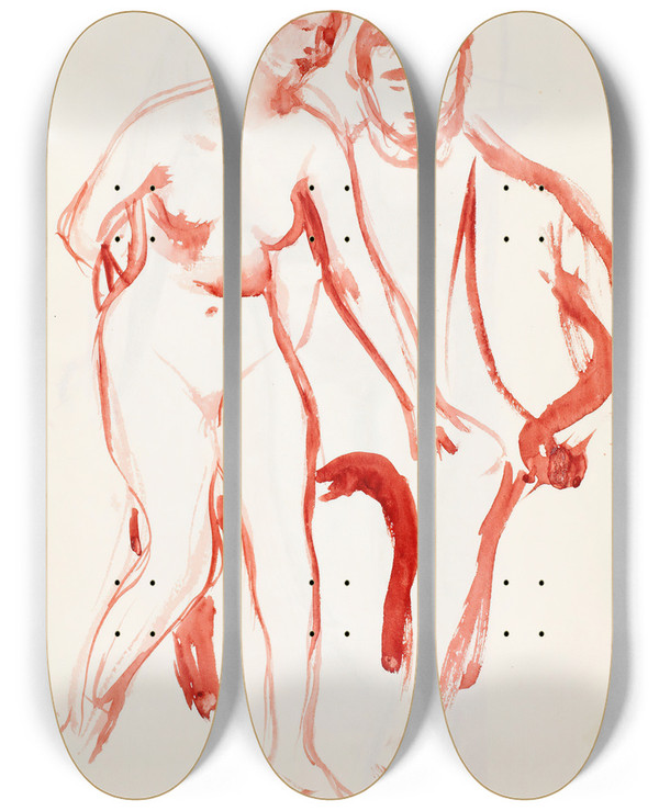Triptych art skateboard deck of Magnus Enckell Mies Ja Malli Luonnos by Magnus Enckell (1870-1925)