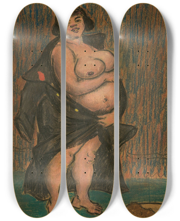Triptych art skateboard deck of Heinrich Zille Die Venus Mit Dem Pelz Antwerpen Ackerstrae by Heinrich Zille (1858-1929)