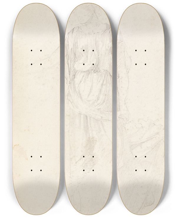 Triptych art skateboard deck of Sir Edward Coley Burnejones Classical Figure_2 by Sir Edward Coley Burne-Jones (1833-1898)