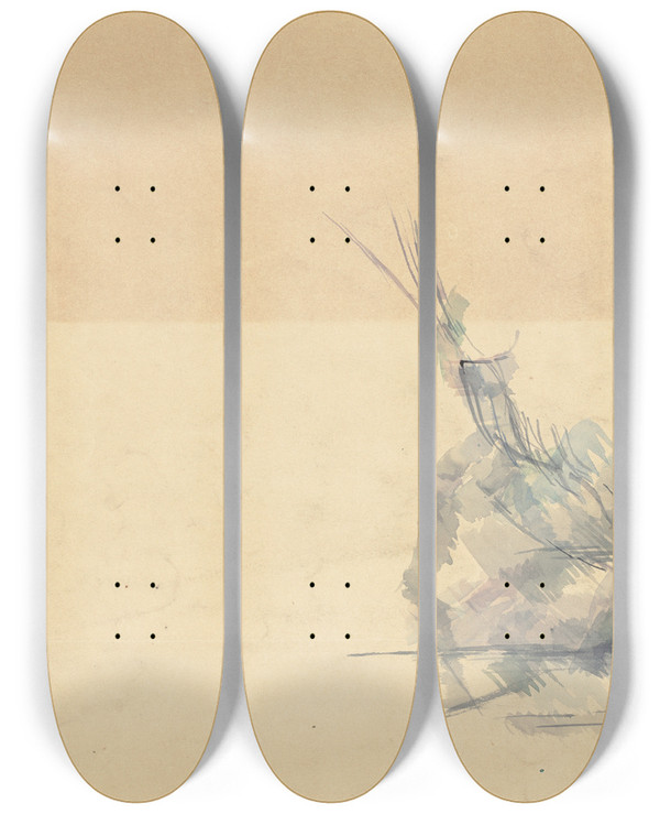 Triptych art skateboard deck of Paul Czanne Study Of A Rock Verso by Paul Cezanne (1839-1906)