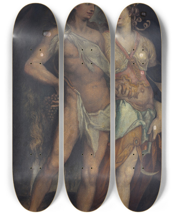 Triptych art skateboard deck of Bartholomaeus Spranger Ceres And Bacchus by Bartholomaeus Spranger (1546-1611)