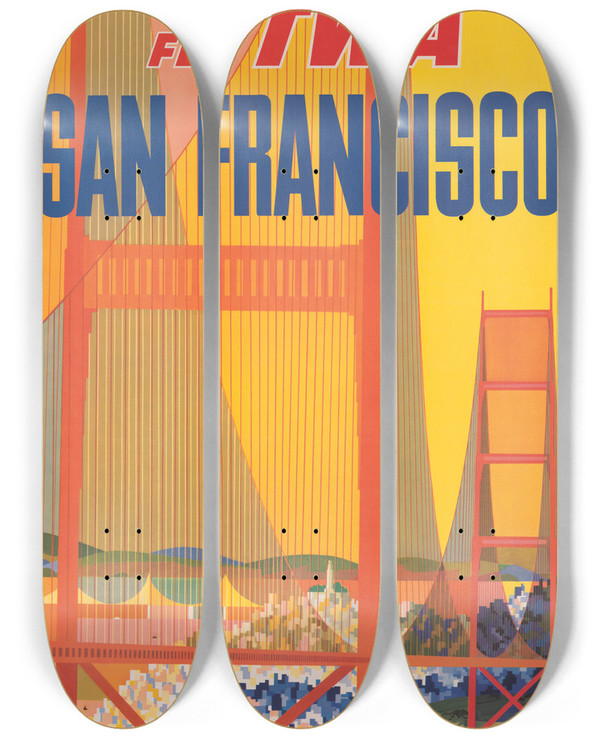 Triptych art skateboard deck of David Klein Fly Twa San Francisco by David Klein (1918-2005)