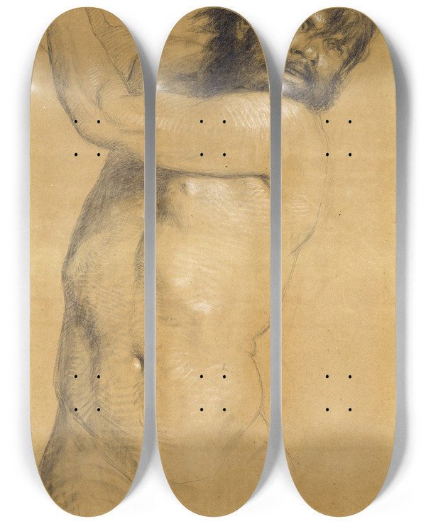 Triptych art skateboard deck of Arnold Bcklin Triton by Arnold Bocklin (1827-1901)