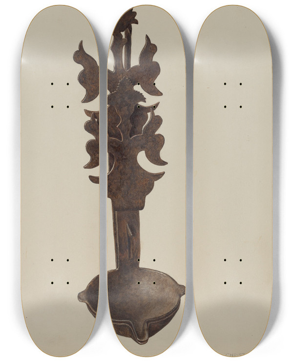 Triptych art skateboard deck of Christabel Scrymser Lamp by Christabel Scrymser