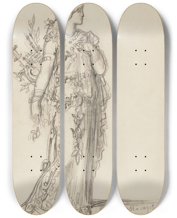 Triptych art skateboard deck of Gustave Moreau Costume Design For Sapho by Gustave Moreau (1826-1898)